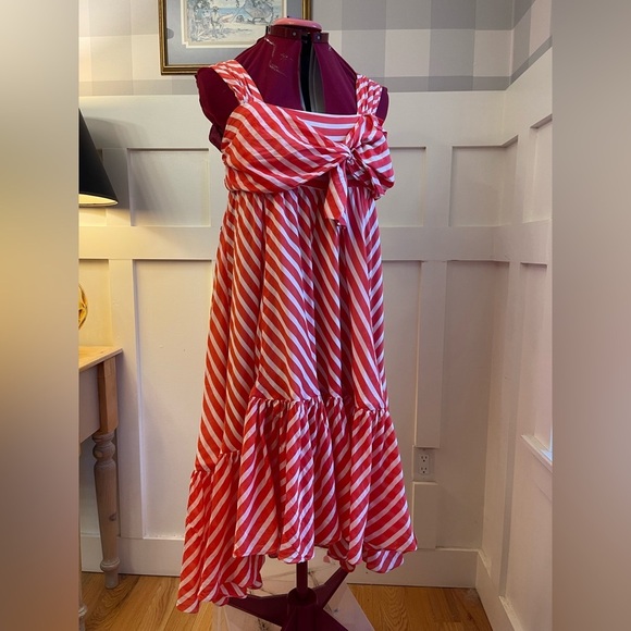 Diane Von Furstenberg Silk Blend Made In Italy Red and White Striped Dress Large - Picture 6 of 10
